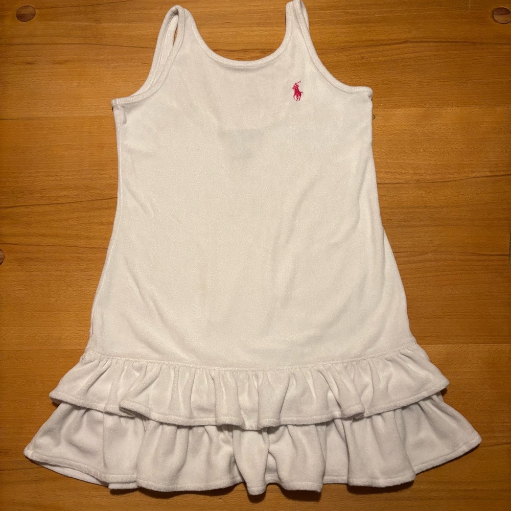 Ralph Lauren White Sleeveless Ruffle Dress - Terry cloth coverup